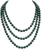 Stunning Simulated Pearl Knotted Long Endless Strand Necklace (60", Green, 8mm)