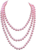 Stunning Simulated Pearl Knotted Long Endless Strand Necklace (60", Pink, 8mm)