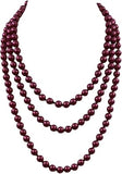 Stunning Simulated Pearl Knotted Long Endless Strand Necklace (60", Burgundy, 8mm)