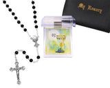First Communion Black Rosary Beads and Pouch Set