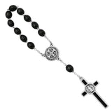 One Decade Black Oval Wood Bead Saint Benedict Rosary, Patron Saint of Students