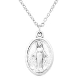 Religious Antique Silver Tone Miraculous Medal Pendant Necklace, 18"+2" Extender