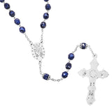 Miraculous Medal Glass Bead Rosary, 22" (Cobalt Blue)