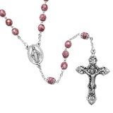 Miraculous Medal Glass Bead Rosary, 22" (Rose)