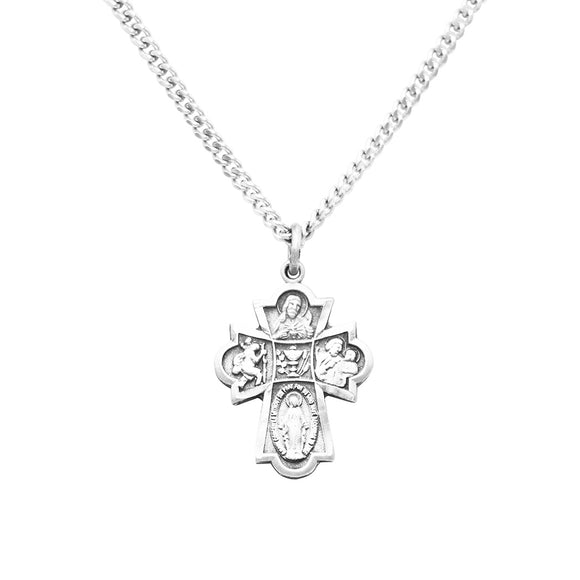 First Communion Four Way Cross Pendant Necklace 18