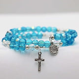 5-Decade Spiral Wrap Rosary Bracelet (Aqua Aurora Borealis Bead)