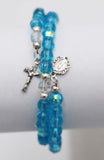 5-Decade Spiral Wrap Rosary Bracelet (Aqua Aurora Borealis Bead)