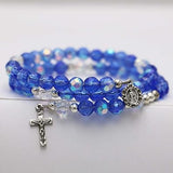 5-Decade Spiral Wrap Rosary Bracelet (Blue Aurora Borealis Bead)