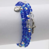 5-Decade Spiral Wrap Rosary Bracelet (Blue Aurora Borealis Bead)