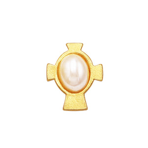 Gold Tone Cross with Simulated Pearl Tie Tack Lapel Pin for First Communion or Confirmation, 0.7"