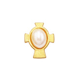 Gold Tone Cross with Simulated Pearl Tie Tack Lapel Pin for First Communion or Confirmation, 0.7"