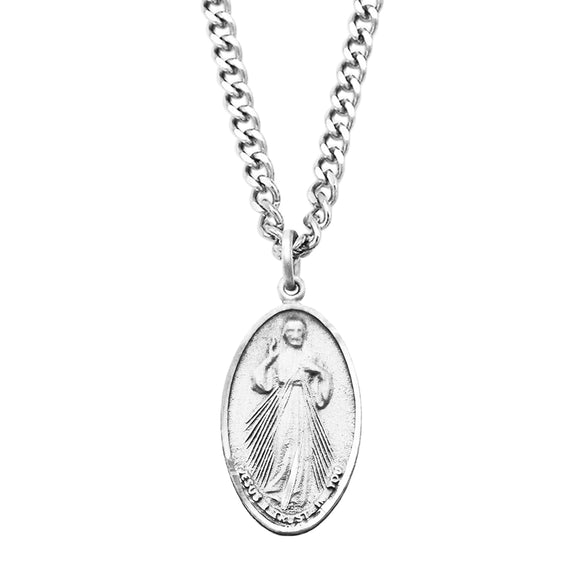 Divine Mercy of Jesus and St Faustina Oval Medal Pendant Necklace, 24