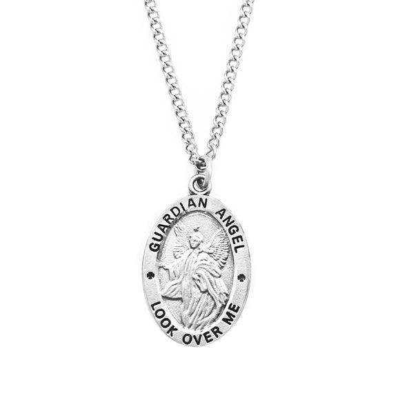 Rosemarie Collections Pewter Saint Pendant Necklace (Guardian Angel)