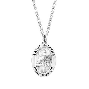 Pewter Saint Medal Pendant On Stainless Steel Necklace with Biography and Picture Folder, 18" (St Agatha Patron Saint of Nurses)