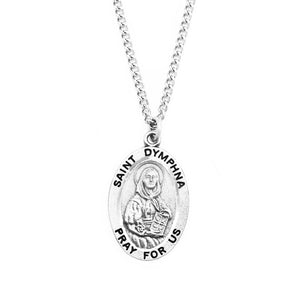 Pewter Saint Medal Pendant On Stainless Steel Necklace with Biography and Picture Folder, 18" (St Dymphna Patron of Mental Health)