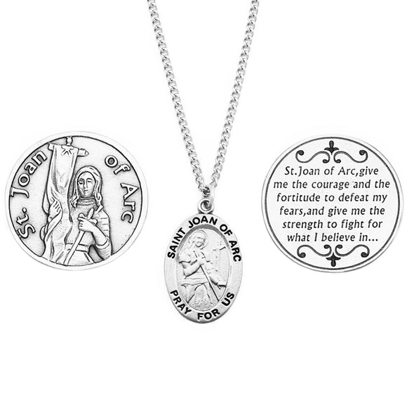 Pewter Saint Medal Pendant Necklace and 2 Religious Pocket Tokens (St Joan of Arc)