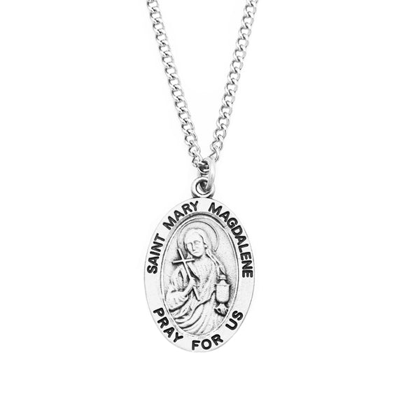 Pewter Saint Medal Pendant On Stainless Steel Necklace with Biography and Picture Folder, 18