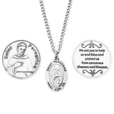 Saint Peregrine Pewter Medal Pendant Necklace and 2 Religious Pocket Tokens