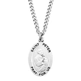 Pewter Saint Medal Pendant On Stainless Steel Necklace with Biography and Picture Folder 24" (St Peter)