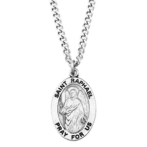 Pewter Saint Medal Pendant On Stainless Steel Necklace with Biography and Picture Folder 24" (St Raphael)