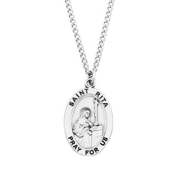 Pewter Saint Medal Pendant On Stainless Steel Necklace with Biography and Picture Folder, 18