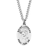 Pewter Saint Medal Pendant On Stainless Steel Necklace with Biography and Picture Folder 24" (St Joseph)