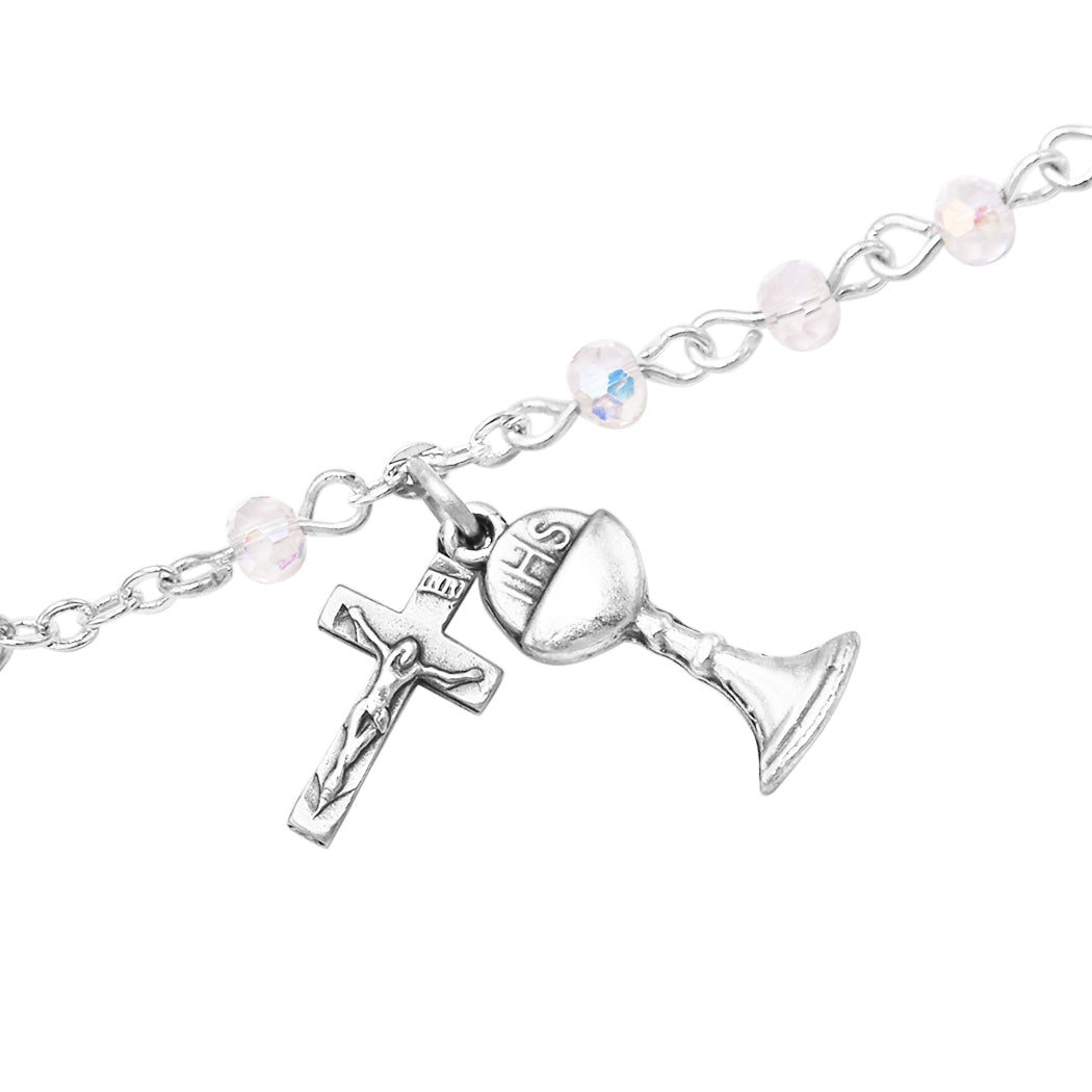 Cross Rosary Beads Catholic Bracelet - Stainless Steel Jesus Crucifix & Virgin Mary Charm, Adjustable Prayer Bracelet For Men & Women