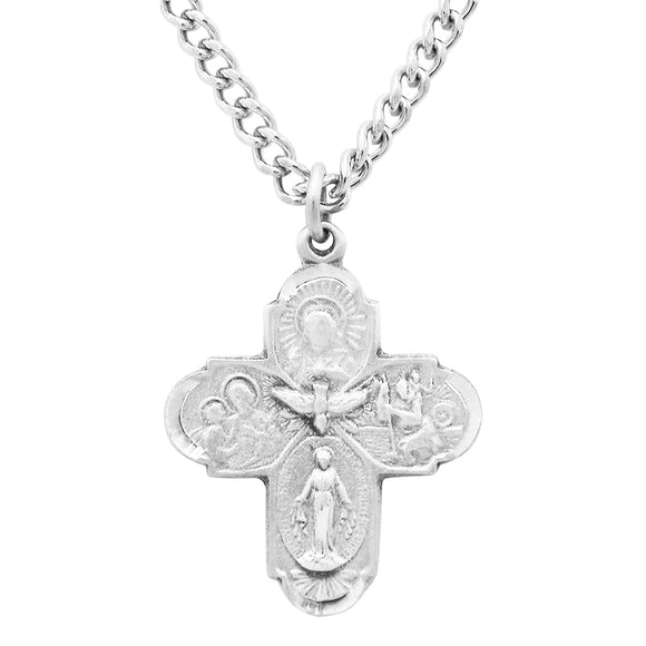 Religious Gift Traditional Catholic Small Four Way Medal Pendant Necklace, 24