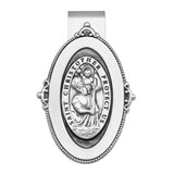 Engraved Pewter Oval St Christopher Medal Auto Visor Clip