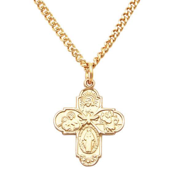 Small Four Way Cross with Holy Spirit Pendant Necklace, 18