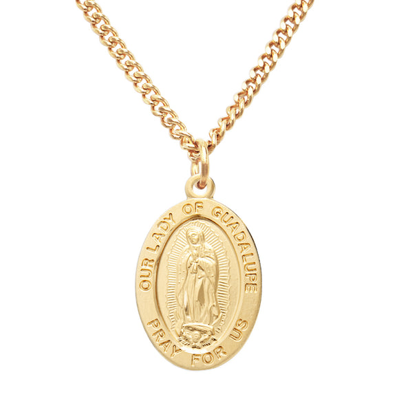16K Yellow Gold Layered Our Lady Of Guadalupe Pray For Us Medal Pendant Necklace, 18