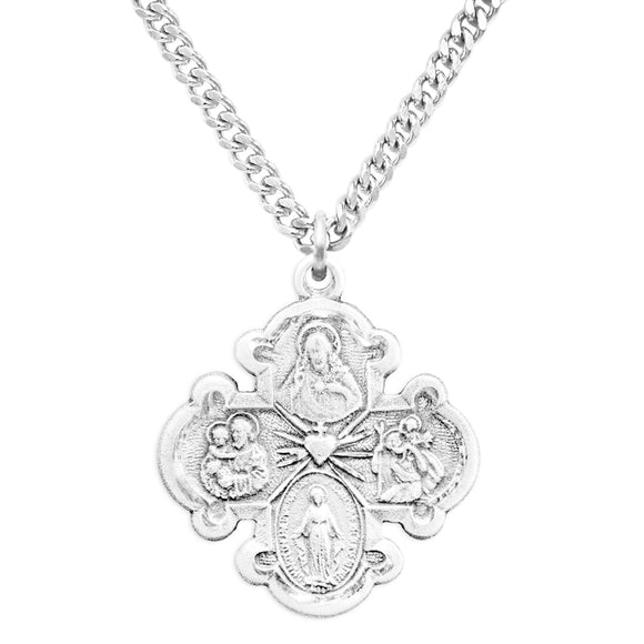 Sterling Silver Four Way Combination Medal Pendant Necklace, 24
