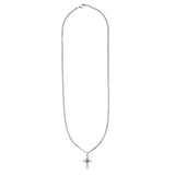 Dainty Sterling Silver Small White Enameled Budded Cross With Flower Detail Pendant Necklace, 18"
