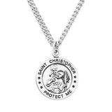 Men's Sterling Silver Saint Christopher Protect This Athlete Sports Medal Pendant Necklace, 24" (Baseball)