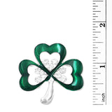 Stunning Green Enamel With Crystal Rhinestone Details Lucky Shamrock 3 Leaf Clover St Patrick's Day Irish Boutonniere Brooch Pin, 1.5"