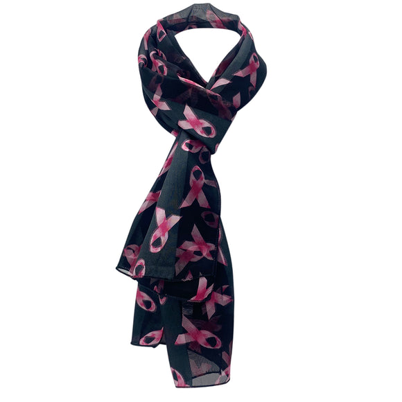 Satin Stripe Lightweight Pink Ribbon Breast Cancer Awareness Fashion Scarf, 60