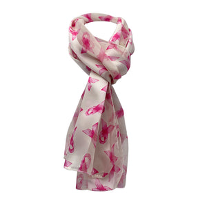 Satin Stripe Lightweight Pink Ribbon Breast Cancer Awareness Fashion Scarf, 60" (Ivory Background)