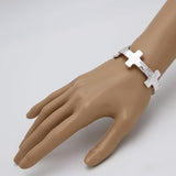 Statement Matte Gold And Silver Tones Hammered Cross Charms Stretch Bangle Bracelet, 6.5" (Hammered Cross Silver Tone 20mm)