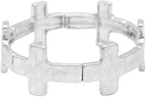 Statement Matte Gold And Silver Tones Hammered Cross Charms Stretch Bangle Bracelet, 6.5" (Hammered Cross Silver Tone 20mm)