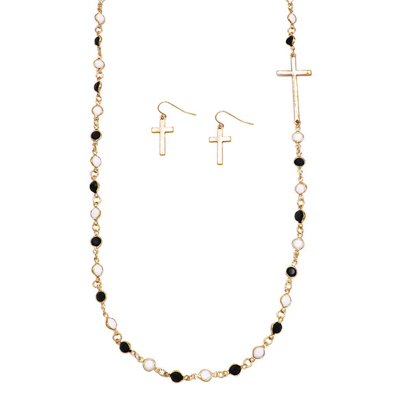 Crystal Link with Inspirational Religious Sideways Cross Necklace and Earrings Set, 36