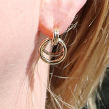 Chic 18k Gold Dipped Classic Earrings with Sterling Silver Posts (Double Hoop Dangle .75")