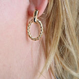 Chic 18k Gold Dipped Classic Earrings with Sterling Silver Posts (Twisted Oval Hoop 1")