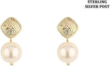 Chic 18k Gold Dipped Classic Earrings with Sterling Silver Posts (Pearl Dangle 1")