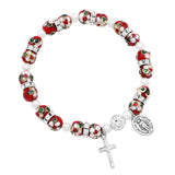 Cloisonné Beaded Stretch Rosary Bracelet with Crucifix and Miraculous Medal (See Available Colors)