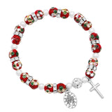 Cloisonné Beaded Stretch Rosary Bracelet with Crucifix and Miraculous Medal (See Available Colors)
