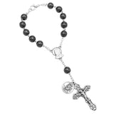 Hematite Tone One Decade Car Rosary with Saint Christopher Medal