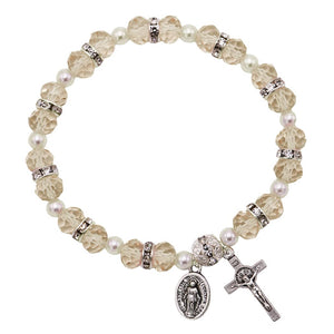 Beaded Stretch Rosary Bracelet with Crucifix and Miraculous Medal (See Available Colors)