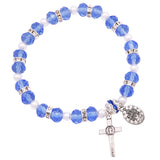 Beaded Stretch Rosary Bracelet with Crucifix and Miraculous Medal (Blue)