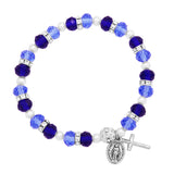 Beaded Stretch Rosary Bracelet with Crucifix and Miraculous Medal (Light and Dark Blue)