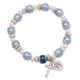 Simulated Pearl Beaded Stretch Rosary Bracelet with Crucifix and Miraculous Medal (See Available Colors)